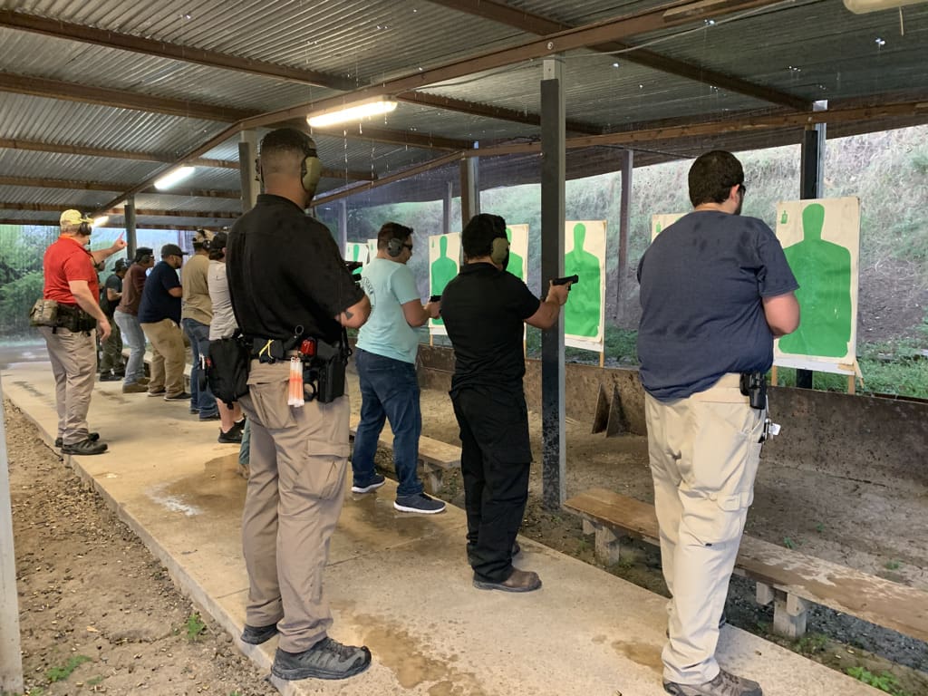 Group target practice at the outdoor range