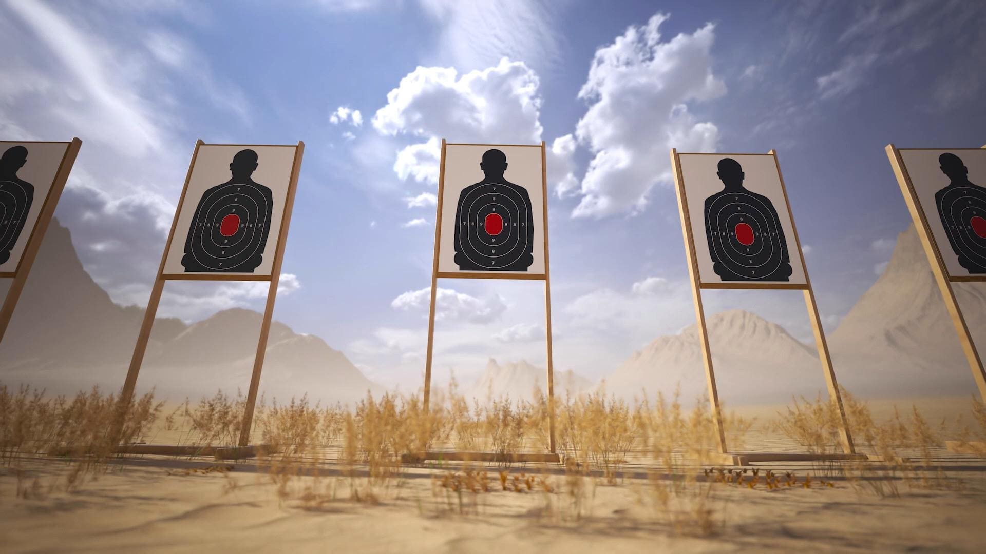 Three silhouette targets on an outdoor range